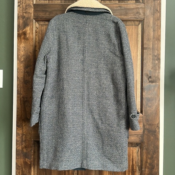 SUNDANCE Green Wool tweed Shearling Sherpa Toggle Zip Long Coat Size 8 NEW - Picture 6 of 6